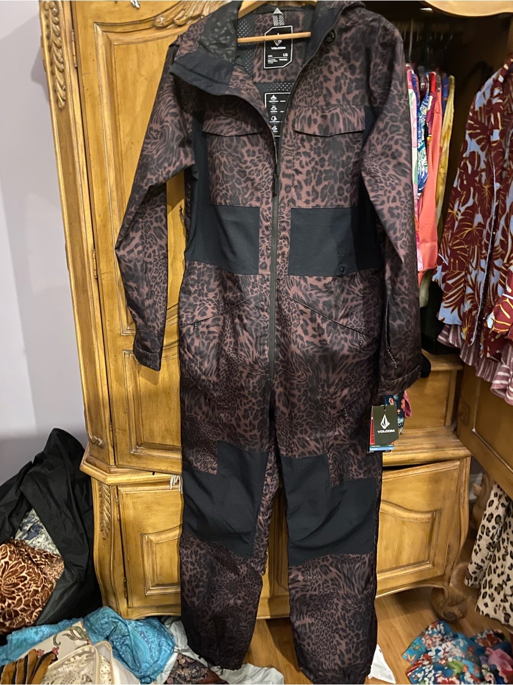 Volcom Women’s Leopard-Pattern Jumpsuit in Brown and Black